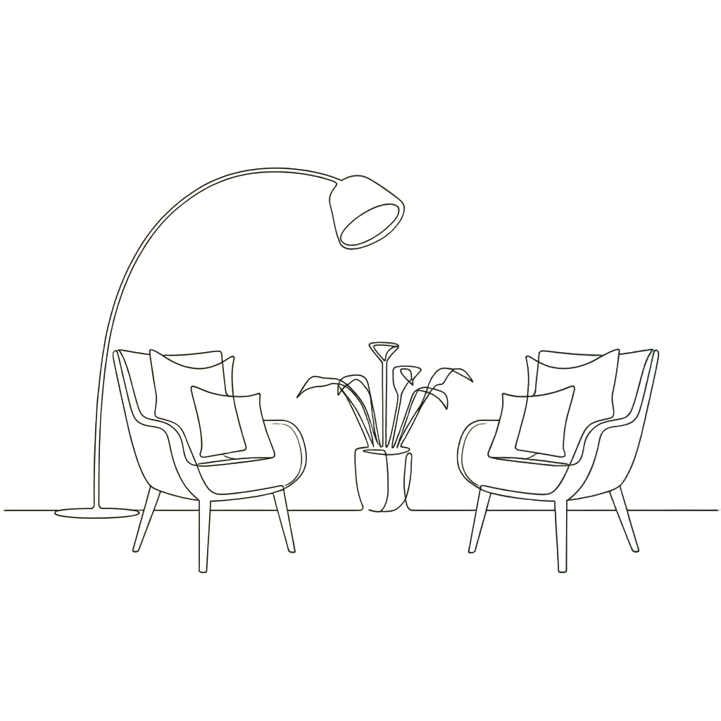 Interno dello studio psicologico con poltrona e luce naturale